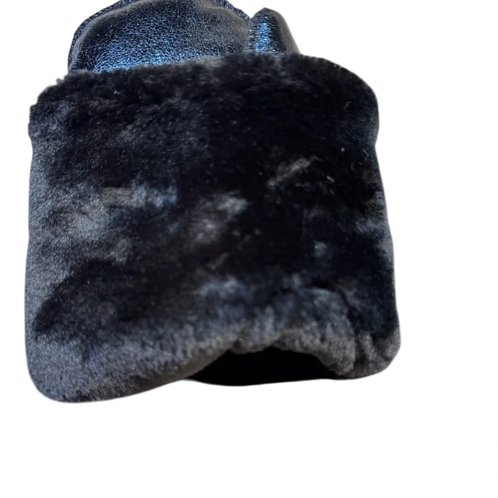 Anthropologie Mittens Shimmering Metallic Black Faux Fur lined exclusive NWOT
